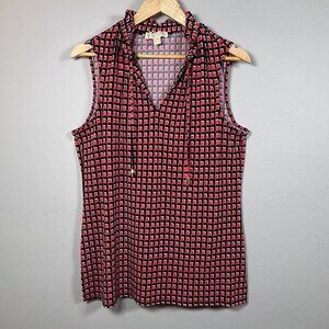 Michael Michael Kors Sleeveless Shirt Black & Red Ruffle Neck Women’s Size Large